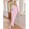 Ekouaer Pajamas for Women Set Button Up Soft Pjs Short Sleeve Lounge Sets | Cute Ruffle Sleeve,Notch Collar,Side Pockets,Comfy Lightweight Fabric,Ideal for Daily Wear,Postpartum,Party(Pink Stripes Bow)