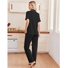 Ekouaer Pajamas for Women Set Button Up Soft Pjs Short Sleeve Lounge Sets | Cute Ruffle Sleeve,Notch Collar,Side Pockets,Comfy Lightweight Fabric,Ideal for Daily Wear,Postpartum,Party(Black)