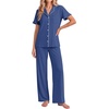 Ekouaer Pajamas for Women Set Button Up Soft Pjs Short Sleeve Lounge Sets | Cute Ruffle Sleeve,Notch Collar,Side Pockets,Comfy Lightweight Fabric,Ideal for Daily Wear,Postpartum,Party(Navy Blue)