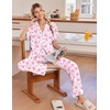 Ekouaer Pajamas for Women Set Button Up Soft Pjs Short Sleeve Lounge Sets | Cute Ruffle Sleeve,Notch Collar,Side Pockets,Comfy Lightweight Fabric,Ideal for Daily Wear,Postpartum,Party(Pink Bow)