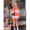 Ekouaer Two Piece Sets for Women Fall Lounge Sets Long Sleeve Shorts Set | Oversized Matching Outfit, 2026 Fall Striped Shirts and Shorts Set, V Neck Top with Pockets, Casual Matching Clothing Set(Orange Pink Combo)