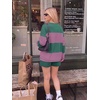 Ekouaer Two Piece Sets for Women Fall Lounge Sets Long Sleeve Shorts Set | Oversized Matching Outfit, 2026 Fall Striped Shirts and Shorts Set, V Neck Top with Pockets, Casual Matching Clothing Set(Pink Green Combo)