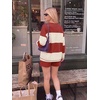 Ekouaer Two Piece Sets for Women Fall Lounge Sets Long Sleeve Shorts Set | Oversized Matching Outfit, 2026 Fall Striped Shirts and Shorts Set, V Neck Top with Pockets, Casual Matching Clothing Set(Red Beige Combo)