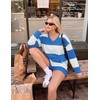 Ekouaer Two Piece Sets for Women Fall Lounge Sets Long Sleeve Shorts Set | Oversized Matching Outfit, 2026 Fall Striped Shirts and Shorts Set, V Neck Top with Pockets, Casual Matching Clothing Set(Blue White Combo)