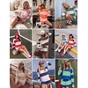 Ekouaer Two Piece Sets for Women Fall Lounge Sets Long Sleeve Shorts Set | Oversized Matching Outfit, 2026 Fall Striped Shirts and Shorts Set, V Neck Top with Pockets, Casual Matching Clothing Set(Pink Green Combo)
