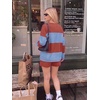Ekouaer Two Piece Sets for Women Fall Lounge Sets Long Sleeve Shorts Set | Oversized Matching Outfit, 2026 Fall Striped Shirts and Shorts Set, V Neck Top with Pockets, Casual Matching Clothing Set(Red Blue Combo)