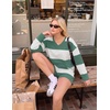 Ekouaer Two Piece Sets for Women Fall Lounge Sets Long Sleeve Shorts Set | Oversized Matching Outfit, 2026 Fall Striped Shirts and Shorts Set, V Neck Top with Pockets, Casual Matching Clothing Set(Green White Combo)
