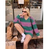 Ekouaer Two Piece Sets for Women Fall Lounge Sets Long Sleeve Shorts Set | Oversized Matching Outfit, 2026 Fall Striped Shirts and Shorts Set, V Neck Top with Pockets, Casual Matching Clothing Set(Pink Green Combo)