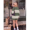 Ekouaer Two Piece Sets for Women Fall Lounge Sets Long Sleeve Shorts Set | Oversized Matching Outfit, 2026 Fall Striped Shirts and Shorts Set, V Neck Top with Pockets, Casual Matching Clothing Set(Army Green White Combo)