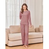 Ekouaer Womens Pajama sets Long Sleeve Cozy 2 Piece Matching Lounge Set | Comfy non-itchy ribbed knit pjs, henley neck drop shoulder loose fit, elastic waist pants with pockets, fall pjs, great gift(Wine Red)