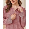 Ekouaer Womens Pajama sets Long Sleeve Cozy 2 Piece Matching Lounge Set | Comfy non-itchy ribbed knit pjs, henley neck drop shoulder loose fit, elastic waist pants with pockets, fall pjs, great gift(Wine Red)