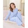 Ekouaer Womens Pajama sets Long Sleeve Cozy 2 Piece Matching Lounge Set | Comfy non-itchy ribbed knit pjs, henley neck drop shoulder loose fit, elastic waist pants with pockets, fall pjs, great gift(Baby Blue)