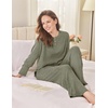 Ekouaer Womens Pajama sets Long Sleeve Cozy 2 Piece Matching Lounge Set | Comfy non-itchy ribbed knit pjs, henley neck drop shoulder loose fit, elastic waist pants with pockets, fall pjs, great gift(Olive Green)