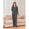 Ekouaer Womens Pajama sets Long Sleeve Cozy 2 Piece Matching Lounge Set | Comfy non-itchy ribbed knit pjs, henley neck drop shoulder loose fit, elastic waist pants with pockets, fall pjs, great gift(Deep Heather Grey)