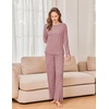 Ekouaer Womens Pajama sets Long Sleeve Cozy 2 Piece Matching Lounge Set | Comfy non-itchy ribbed knit pjs, henley neck drop shoulder loose fit, elastic waist pants with pockets, fall pjs, great gift(Dusty Rose)