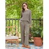 Ekouaer Womens Pajama sets Long Sleeve Cozy 2 Piece Matching Lounge Set | Comfy non-itchy ribbed knit pjs, henley neck drop shoulder loose fit, elastic waist pants with pockets, fall pjs, great gift(Taupe)