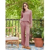 Ekouaer Womens Pajama sets Long Sleeve Cozy 2 Piece Matching Lounge Set | Comfy non-itchy ribbed knit pjs, henley neck drop shoulder loose fit, elastic waist pants with pockets, fall pjs, great gift(Wine Red)
