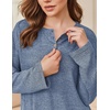 Ekouaer Womens Pajama sets Long Sleeve Cozy 2 Piece Matching Lounge Set | Comfy non-itchy ribbed knit pjs, henley neck drop shoulder loose fit, elastic waist pants with pockets, fall pjs, great gift(Dusty Blue)