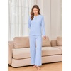 Ekouaer Womens Pajama sets Long Sleeve Cozy 2 Piece Matching Lounge Set | Comfy non-itchy ribbed knit pjs, henley neck drop shoulder loose fit, elastic waist pants with pockets, fall pjs, great gift(Baby Blue)