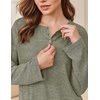 Ekouaer Womens Pajama sets Long Sleeve Cozy 2 Piece Matching Lounge Set | Comfy non-itchy ribbed knit pjs, henley neck drop shoulder loose fit, elastic waist pants with pockets, fall pjs, great gift(Olive Green)