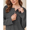 Ekouaer Womens Pajama sets Long Sleeve Cozy 2 Piece Matching Lounge Set | Comfy non-itchy ribbed knit pjs, henley neck drop shoulder loose fit, elastic waist pants with pockets, fall pjs, great gift(Deep Heather Grey)