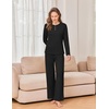 Ekouaer Womens Pajama sets Long Sleeve Cozy 2 Piece Matching Lounge Set | Comfy non-itchy ribbed knit pjs, henley neck drop shoulder loose fit, elastic waist pants with pockets, fall pjs, great gift(Black)