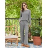 Ekouaer Womens Pajama sets Long Sleeve Cozy 2 Piece Matching Lounge Set | Comfy non-itchy ribbed knit pjs, henley neck drop shoulder loose fit, elastic waist pants with pockets, fall pjs, great gift(Light Heather Grey)