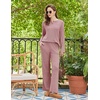 Ekouaer Womens Pajama sets Long Sleeve Cozy 2 Piece Matching Lounge Set | Comfy non-itchy ribbed knit pjs, henley neck drop shoulder loose fit, elastic waist pants with pockets, fall pjs, great gift(Dusty Rose)