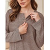 Ekouaer Womens Pajama sets Long Sleeve Cozy 2 Piece Matching Lounge Set | Comfy non-itchy ribbed knit pjs, henley neck drop shoulder loose fit, elastic waist pants with pockets, fall pjs, great gift(Brown)