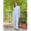 Ekouaer Womens Pajama sets Long Sleeve Cozy 2 Piece Matching Lounge Set | Comfy non-itchy ribbed knit pjs, henley neck drop shoulder loose fit, elastic waist pants with pockets, fall pjs, great gift(Baby Blue)