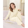 Ekouaer Womens Pajama sets Long Sleeve Cozy 2 Piece Matching Lounge Set | Comfy non-itchy ribbed knit pjs, henley neck drop shoulder loose fit, elastic waist pants with pockets, fall pjs, great gift(Beige)