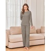Ekouaer Womens Pajama sets Long Sleeve Cozy 2 Piece Matching Lounge Set | Comfy non-itchy ribbed knit pjs, henley neck drop shoulder loose fit, elastic waist pants with pockets, fall pjs, great gift(Taupe)