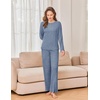 Ekouaer Womens Pajama sets Long Sleeve Cozy 2 Piece Matching Lounge Set | Comfy non-itchy ribbed knit pjs, henley neck drop shoulder loose fit, elastic waist pants with pockets, fall pjs, great gift(Dusty Blue)