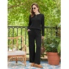 Ekouaer Womens Pajama sets Long Sleeve Cozy 2 Piece Matching Lounge Set | Comfy non-itchy ribbed knit pjs, henley neck drop shoulder loose fit, elastic waist pants with pockets, fall pjs, great gift(Black)