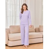 Ekouaer Womens Pajama sets Long Sleeve Cozy 2 Piece Matching Lounge Set | Comfy non-itchy ribbed knit pjs, henley neck drop shoulder loose fit, elastic waist pants with pockets, fall pjs, great gift(Lavender)