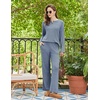 Ekouaer Womens Pajama sets Long Sleeve Cozy 2 Piece Matching Lounge Set | Comfy non-itchy ribbed knit pjs, henley neck drop shoulder loose fit, elastic waist pants with pockets, fall pjs, great gift(Dusty Blue)