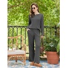 Ekouaer Womens Pajama sets Long Sleeve Cozy 2 Piece Matching Lounge Set | Comfy non-itchy ribbed knit pjs, henley neck drop shoulder loose fit, elastic waist pants with pockets, fall pjs, great gift(Deep Heather Grey)