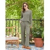 Ekouaer Womens Pajama sets Long Sleeve Cozy 2 Piece Matching Lounge Set | Comfy non-itchy ribbed knit pjs, henley neck drop shoulder loose fit, elastic waist pants with pockets, fall pjs, great gift(Olive Green)