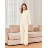 Ekouaer Womens Pajama sets Long Sleeve Cozy 2 Piece Matching Lounge Set | Comfy non-itchy ribbed knit pjs, henley neck drop shoulder loose fit, elastic waist pants with pockets, fall pjs, great gift(Beige)