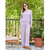 Ekouaer Womens Pajama sets Long Sleeve Cozy 2 Piece Matching Lounge Set | Comfy non-itchy ribbed knit pjs, henley neck drop shoulder loose fit, elastic waist pants with pockets, fall pjs, great gift(Lavender)
