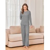 Ekouaer Womens Pajama sets Long Sleeve Cozy 2 Piece Matching Lounge Set | Comfy non-itchy ribbed knit pjs, henley neck drop shoulder loose fit, elastic waist pants with pockets, fall pjs, great gift(Light Heather Grey)