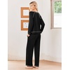 Ekouaer Womens Pajamas Long Sleeve Pjs Soft Loungewear 2 Piece Lounge Sets | Loose Pants with Pockets,Comfy Fall Winter Sleepwear(Black)
