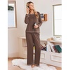 Ekouaer Womens Pajamas Long Sleeve Pjs Soft Loungewear 2 Piece Lounge Sets | Loose Pants with Pockets,Comfy Fall Winter Sleepwear(Brown)