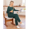 Ekouaer Womens Pajamas Long Sleeve Pjs Soft Loungewear 2 Piece Lounge Sets | Loose Pants with Pockets,Comfy Fall Winter Sleepwear(Green)