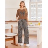 Ekouaer Womens Pajamas Long Sleeve Pjs Soft Loungewear 2 Piece Lounge Sets | Loose Pants with Pockets,Comfy Fall Winter Sleepwear(Leopard Brown)