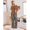 Ekouaer Womens Pajamas Long Sleeve Pjs Soft Loungewear 2 Piece Lounge Sets | Loose Pants with Pockets,Comfy Fall Winter Sleepwear(Leopard Brown)