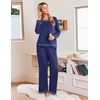 Ekouaer Womens Pajamas Long Sleeve Pjs Soft Loungewear 2 Piece Lounge Sets | Loose Pants with Pockets,Comfy Fall Winter Sleepwear(Navy)
