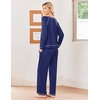 Ekouaer Womens Pajamas Long Sleeve Pjs Soft Loungewear 2 Piece Lounge Sets | Loose Pants with Pockets,Comfy Fall Winter Sleepwear(Navy)