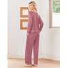 Ekouaer Womens Pajamas Long Sleeve Pjs Soft Loungewear 2 Piece Lounge Sets | Loose Pants with Pockets,Comfy Fall Winter Sleepwear(Old Rose)