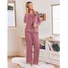 Ekouaer Womens Pajamas Long Sleeve Pjs Soft Loungewear 2 Piece Lounge Sets | Loose Pants with Pockets,Comfy Fall Winter Sleepwear(Old Rose)